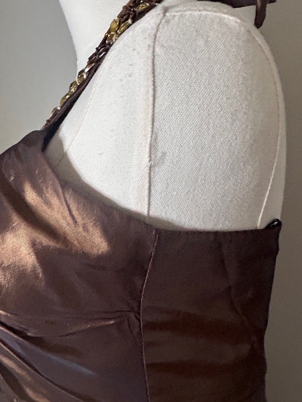 Y2K Masquerade Brown Beaded Halter Ruffle Bubble Hem Party Dress Homecoming 7/8 - Picture 9 of 14